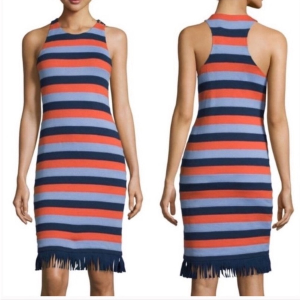 Tory Burch Bold Striped Midi Dress in Red and Blue